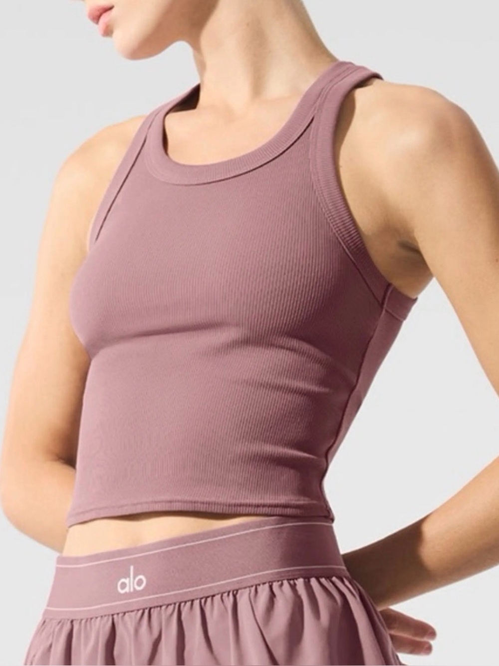 Alo Mauve Pink Purple Goddess Go To Ribbed Tank Top XS/S